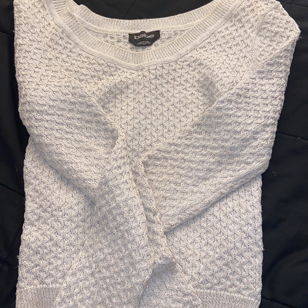 Bebe Cream Fitted Sparkle Sweater